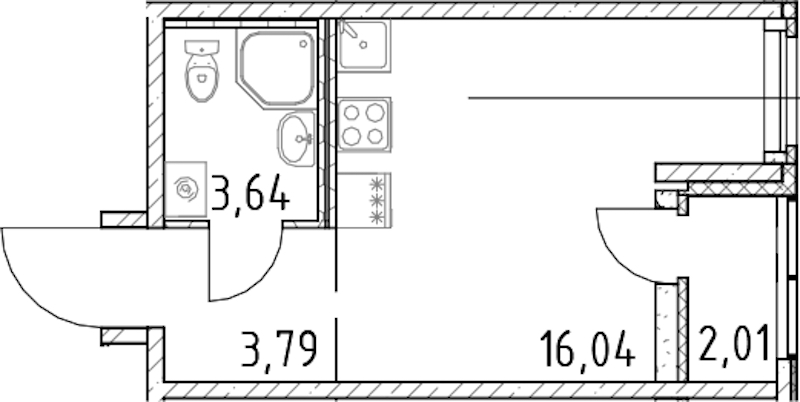 Квартира студия 23.47 м², 20/23 эт., ЖК «Город Первых»